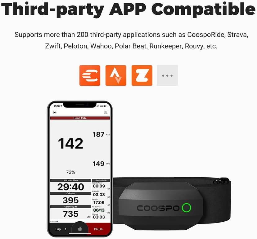COOSPO Bluetooth Heart Rate Monitor Chest Strap H808S, ANT+ BLE HR Monitor Chest, HRM IP67 Waterproof, 300H Battery Life