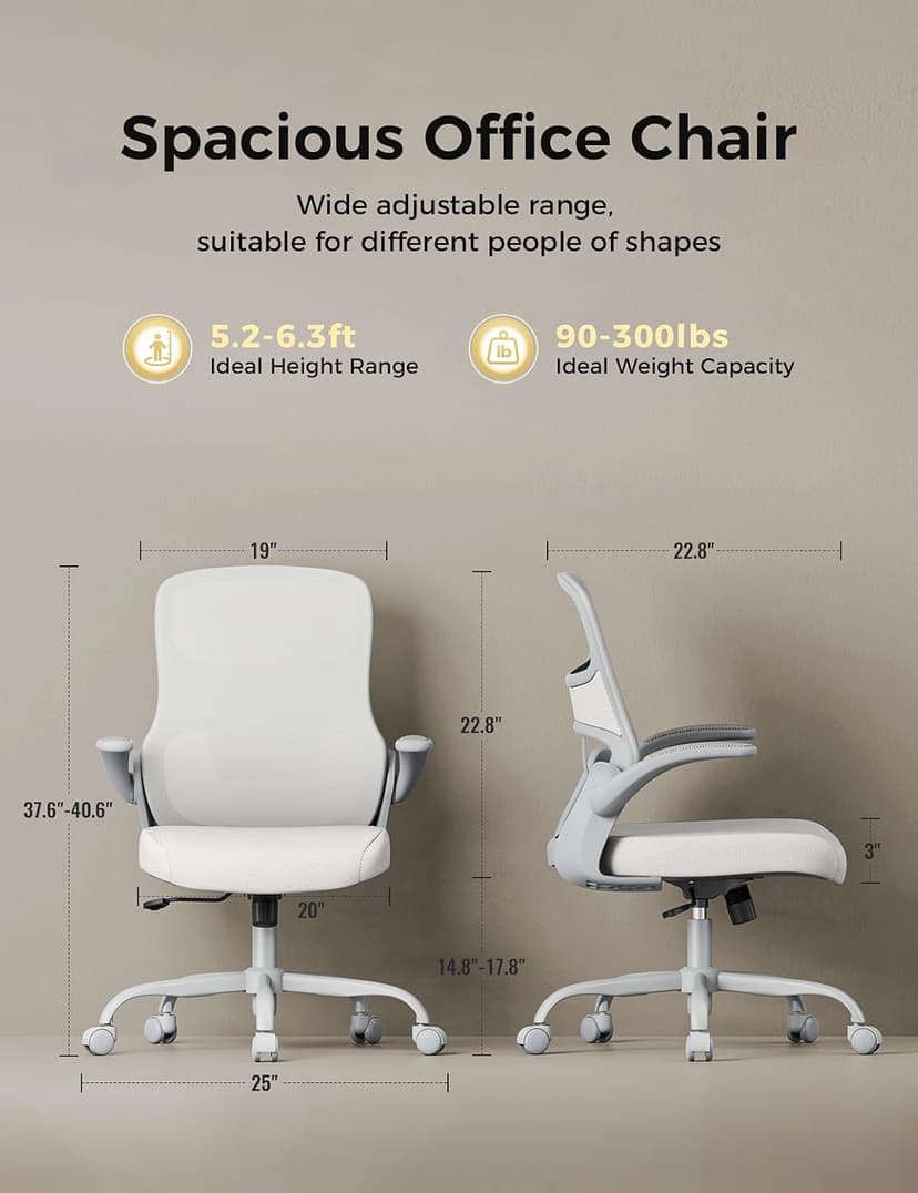 Office Chair, Mesh Ergonomic Desk Chairs, Comfy Computer Gaming Chair with Adjustable Height & Flip-up Armrest, Lumbar Support & Swivel Function for Home Office (Gray)