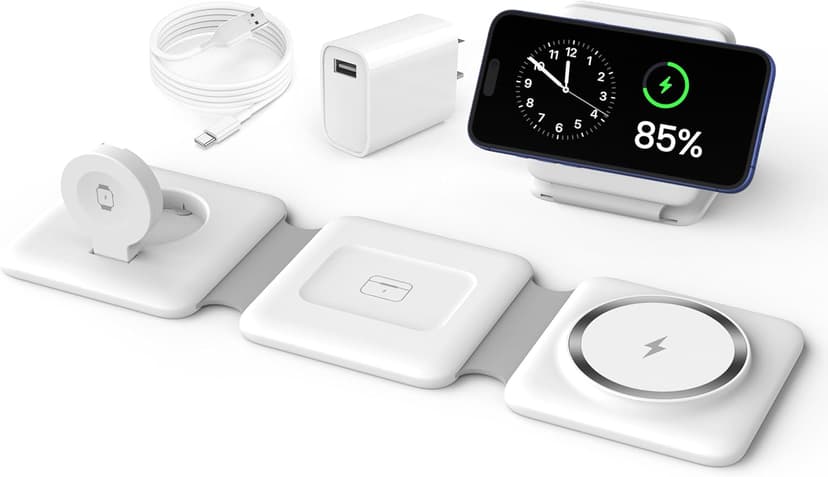 Charging Station for Apple Multiple Devices - 3 in 1 Foldable Magnetic Wireless Charger Dock - Travel Charging Pad for iPhone 16 15 14 13 12 Pro Max Plus Watch & Airpods