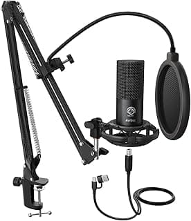 FIFINE Studio Condenser USB Microphone Computer PC Microphone Kit with Adjustable Boom Arm Stand Shock Mount for Instruments Voice Overs Recording Podcasting YouTube Vocal Gaming Streaming-T669