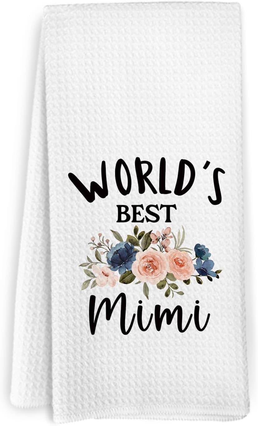 FXHANGD World's Best Mimi Kitchen Towels, Mimi Gifts from Grandkids，Mimi Dish Towels, Mothers Day Birthday Gifts for Mimi Grandma, Mimi Decorative Hand Tea Towels for Bathroom Kitchen, 16x24 Inches