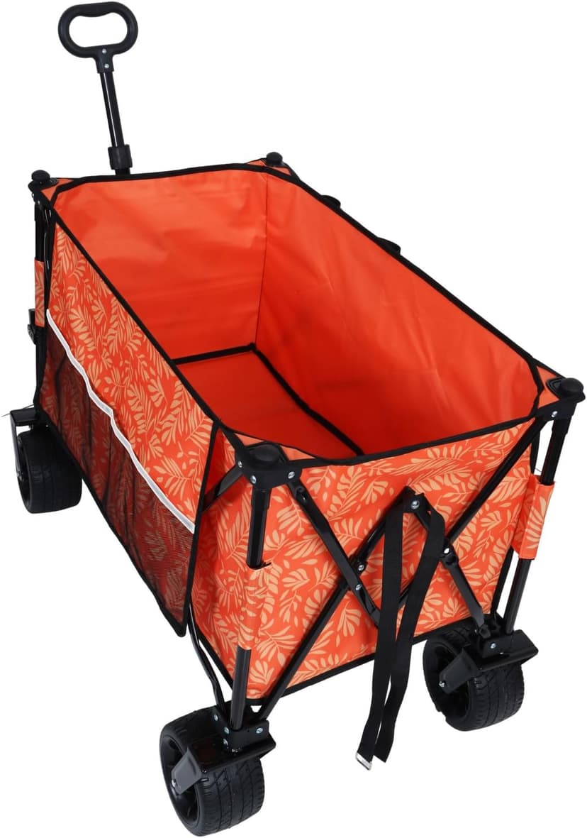480Lbs Collapsible Wagon with Canopy, 7" All-Terrain Wheels, Orange Steel Push or Pull Versatility Camping, Shopping, Sports, Garden Stylish Design