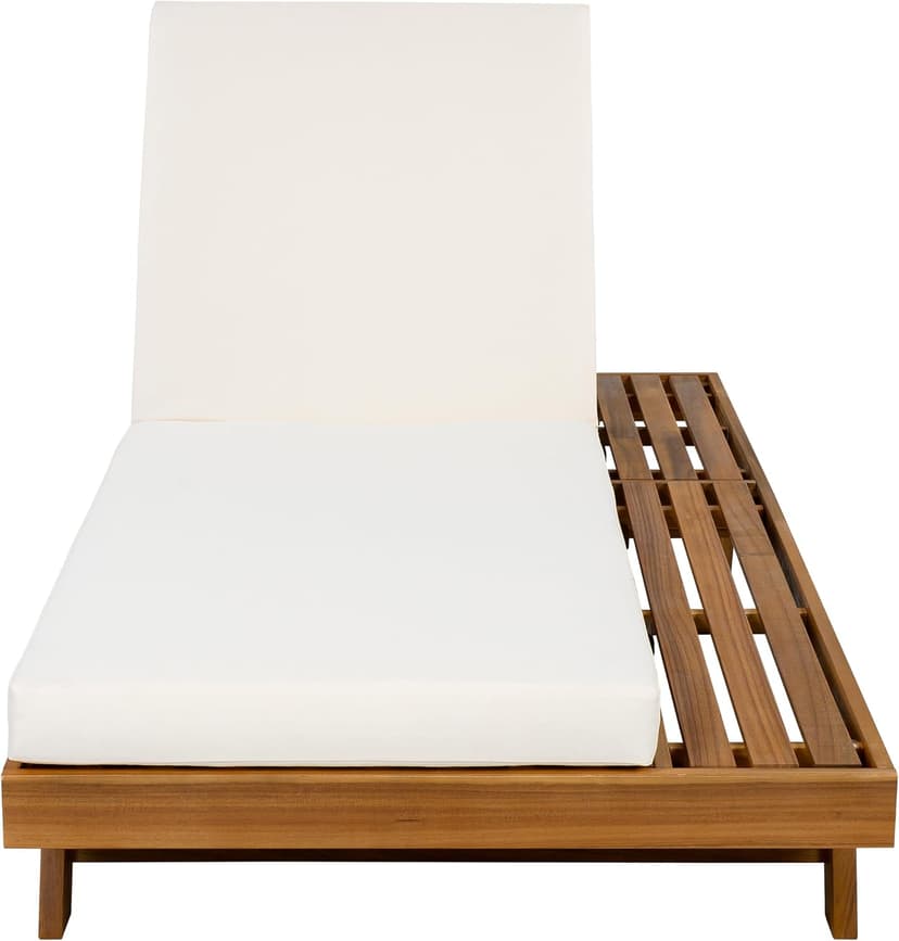 Christopher Knight Home Kayes Acacia Wood Chaise Lounge with 4'' Cushion, Outdoor 79'' Patio Recliner Chair with 4-Position Adjustable Backrest, Sun Lounger for Poolside Backyard, Teak+Cream