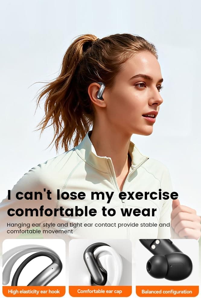 CuiSuto Ear Buds Wireless Earbuds Bluetooth Headphones with 60H Playtime LED Display Case, Over-Ear Hook with Mic, Stereo Sound, Easy Button Controls, Sports Earphones for Running Workout Gym Black