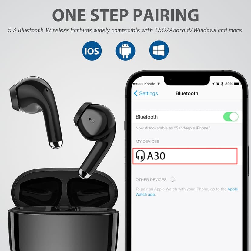 Wireless Earbuds for iPhone 17 Air 16 15 Pro Max Plus 14 13, 5.3 Bluetooth Headphones Noise isolating Ear Buds with Mic Touch Cordless Earbud for Samsung Galaxy S25 Ultra S24 S23 Fe S22 A35 Pixel 10 9