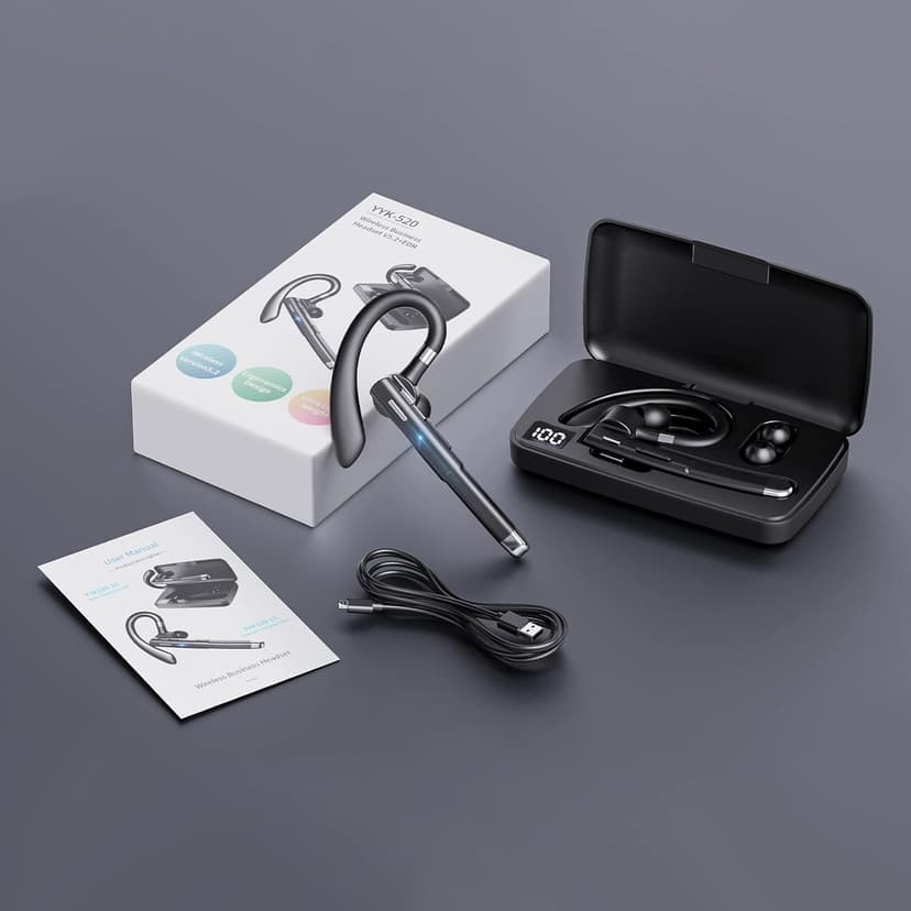 Bluetooth Headset V5.3,100 Hrs Talk Time Single-Ear Earphone, CVC8.0 Noise Cancelling Wireless Earbud, Business Earbud with 500 mAh Charging Case, Hands-Free Earpiece for Trucker/Home/Office Work