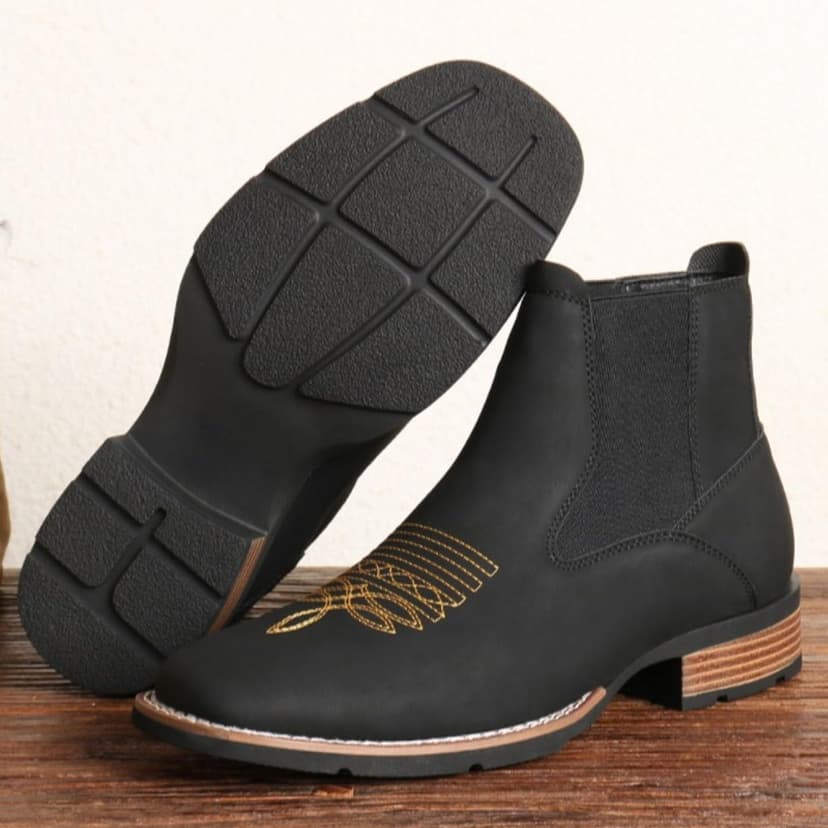 GHTRHSB Men's Western Cowboy Chelsea Boots, Classic Square Toe Cowboy Casual Work Ankle Boots,Slip On Casual Retro Stylish Boots
