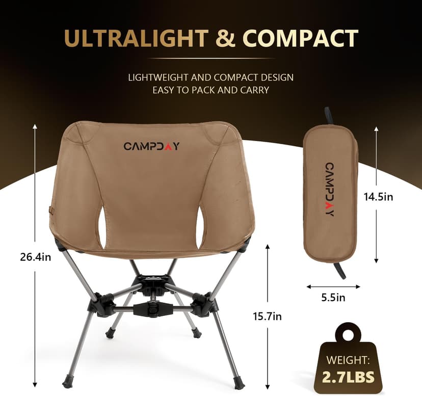 Camping Chair Backpacking Portable Hiking Ultralight Small Lightweight Folding Chair for Outdoor Camp Beach Picnic Concert, Supports 330lbs (Khaki,1PCS)