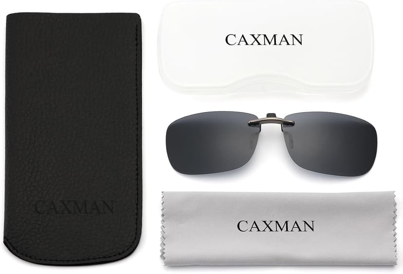 CAXMAN Polarized Clip On Sunglasses Over Prescription Glasses Men Women Compact Fit Non-Flip Up
