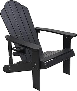 Adirondack Chair，All-Weather Can Used Patio Chair with Cup Holder，Sturdy Outdoor Lawn Chair，Easy Clean Surface and Anti-Tip Safety Features,Black