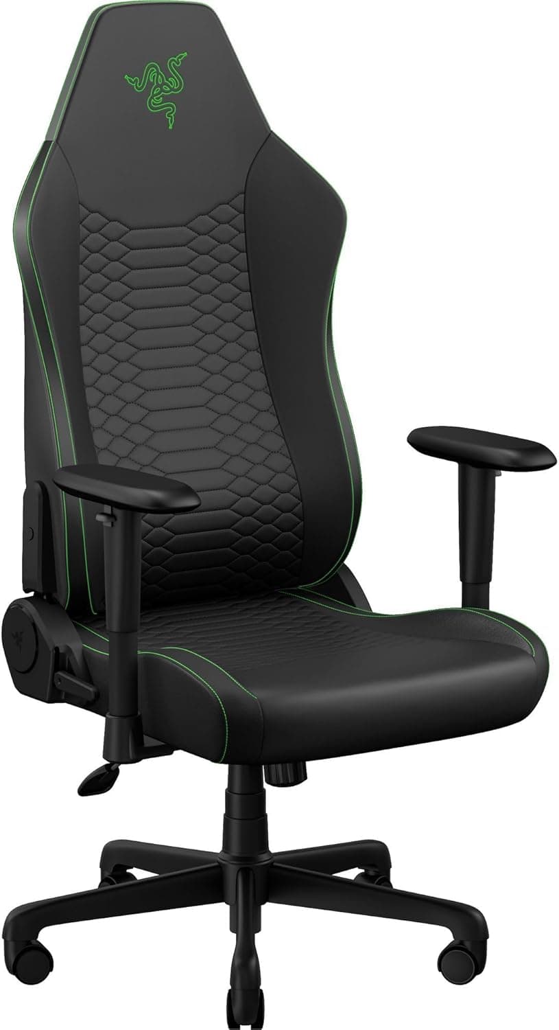 Razer Iskur V2 X NewGen Ergonomic Gaming Chair — Built-in Lumbar Support, Cooltouch Gen-2 EPU Leather, Ultra-Wide Seat Base, Adjustable 152 Degree Recline, Foam Cushions — Black/Green