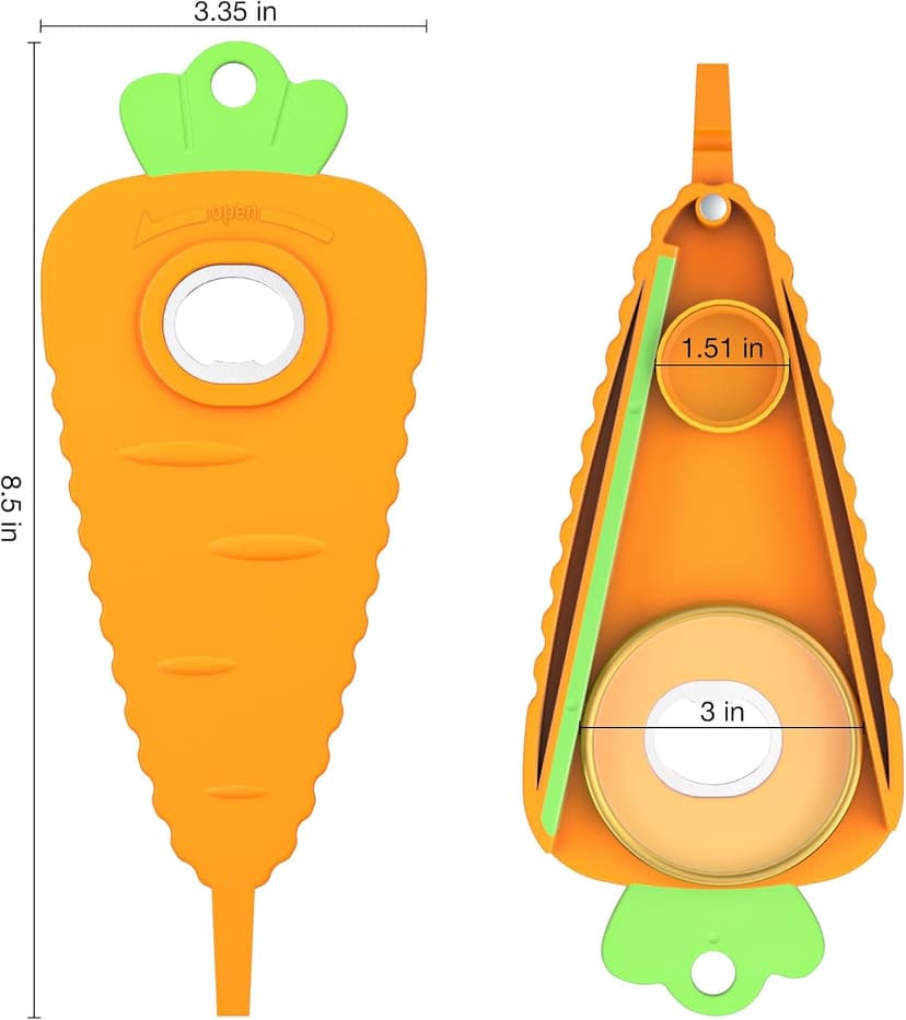 Jar Opener Bottle Opener for Weak Hands, Seniors with Arthritis and Anyone with Low Strength, Get Lids Off Easily, Carrot Shaped with Magnets for Decorate Fridge, Best Gift for Kitchen Gadgets