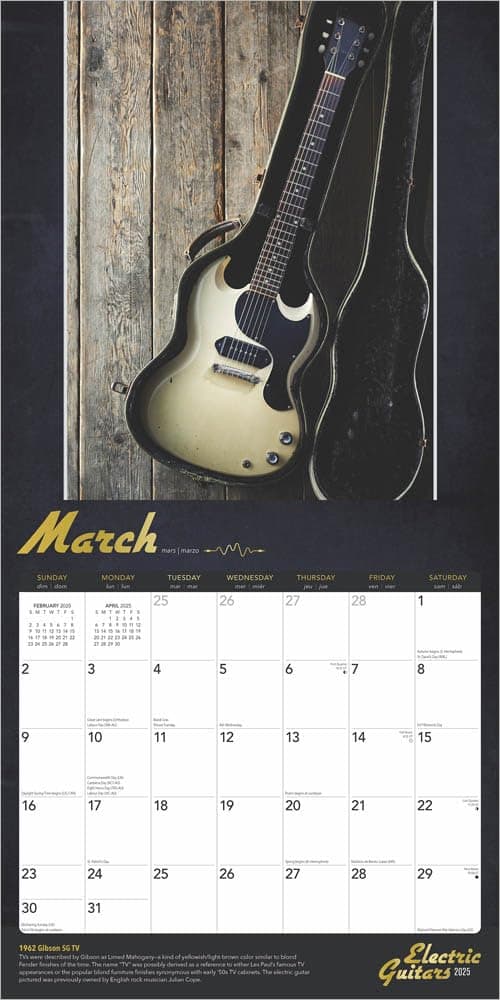 Electric Guitars | 2025 12 x 24 Inch Monthly Square Wall Calendar | Foil Stamped Cover | Plastic-Free | BrownTrout | Instrument Entertainment