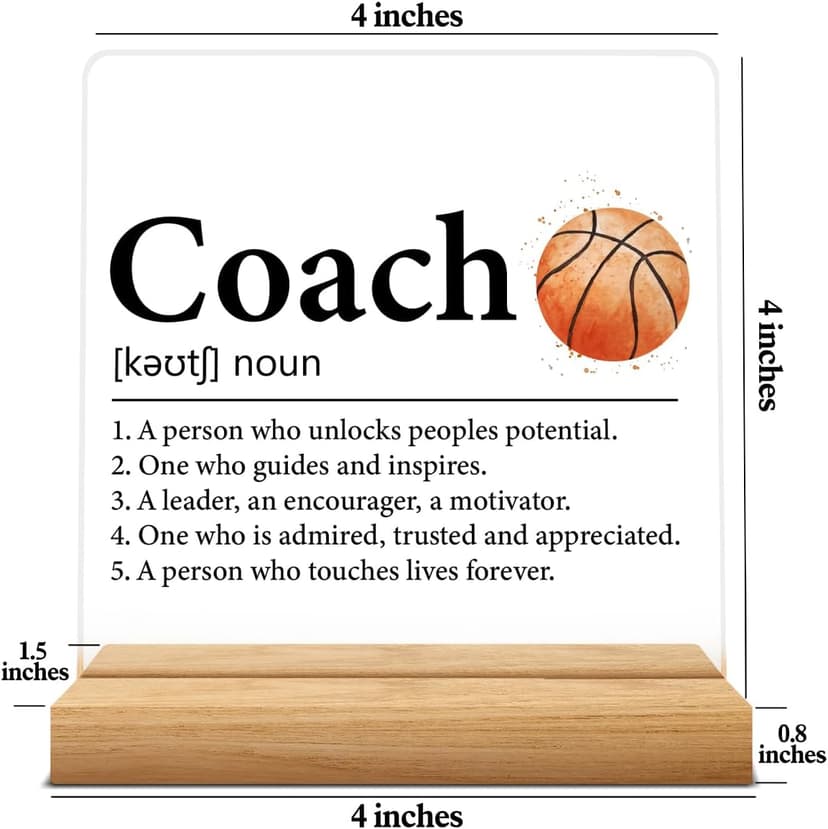 OOINISUU Coach Appreciation Gift, Best Basketball Coach Gifts for Men Women, Coach Definition Clear Desk Decorative Sign Acrylic Plaque Sign Home Office Desk Decor 4x4 Inch