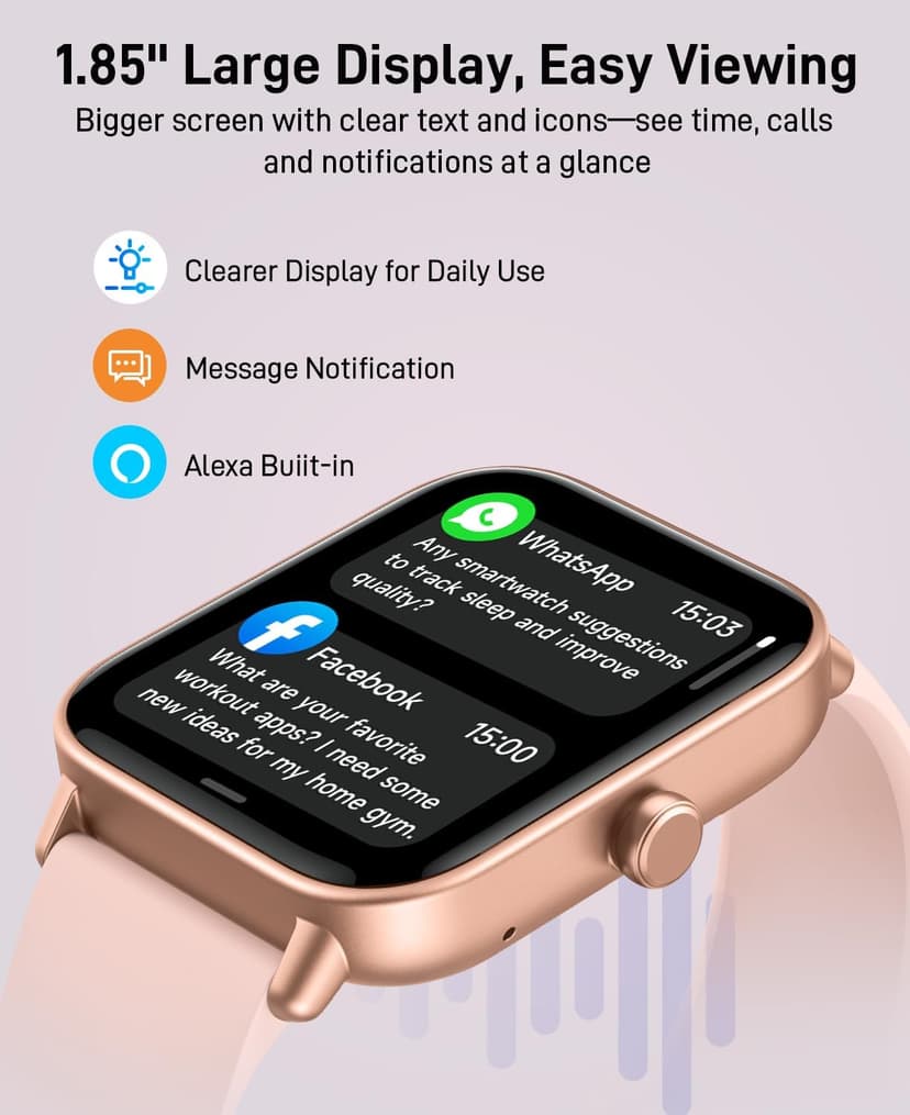 Smart Watches for Women (Make/Answer Calls), Alexa Built-in Smart Watch for Android/iPhones with Receive Messages/Emails/Reminders, 1.85" HD Fitness Tracker Watch with Heart Rate/Sleep/SpO2 Monitor