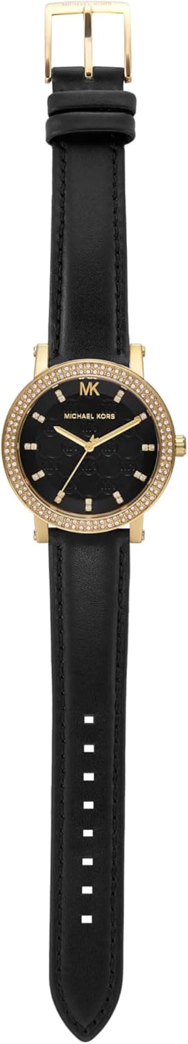 Michael Kors Corey Three-Hand Black Leather Watch