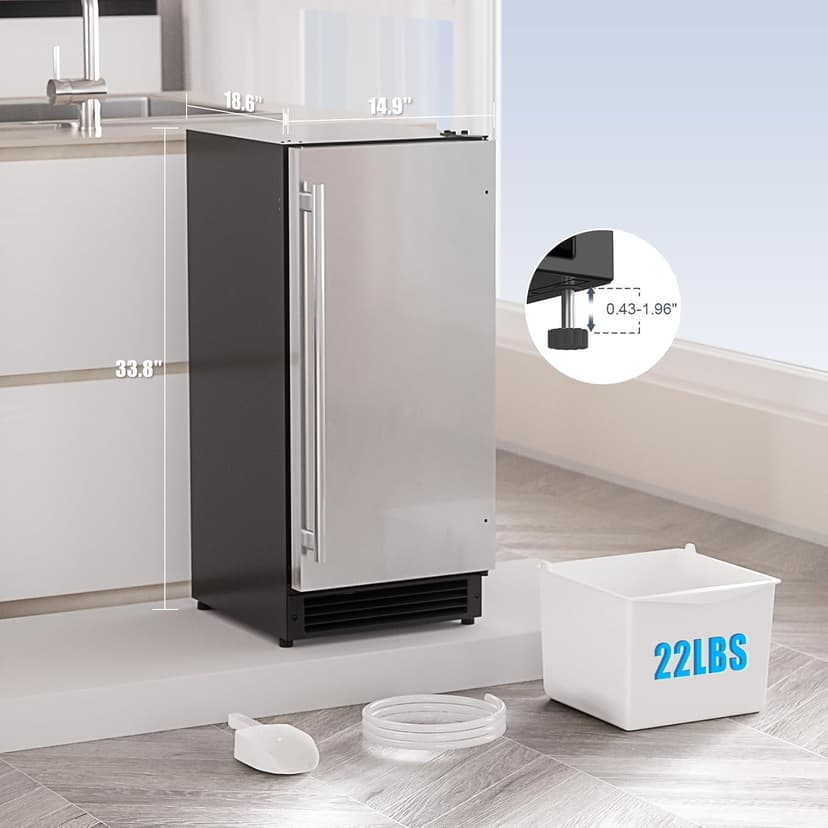 COTLIN 15" W Drainless Under Counter Ice Maker with 22LBS Storage Bin, Crescent Ice, Free Standing Built-in Ice Maker for Residential Commercial Use, No Drain Required, ETL Approved, 2026 Upgraded