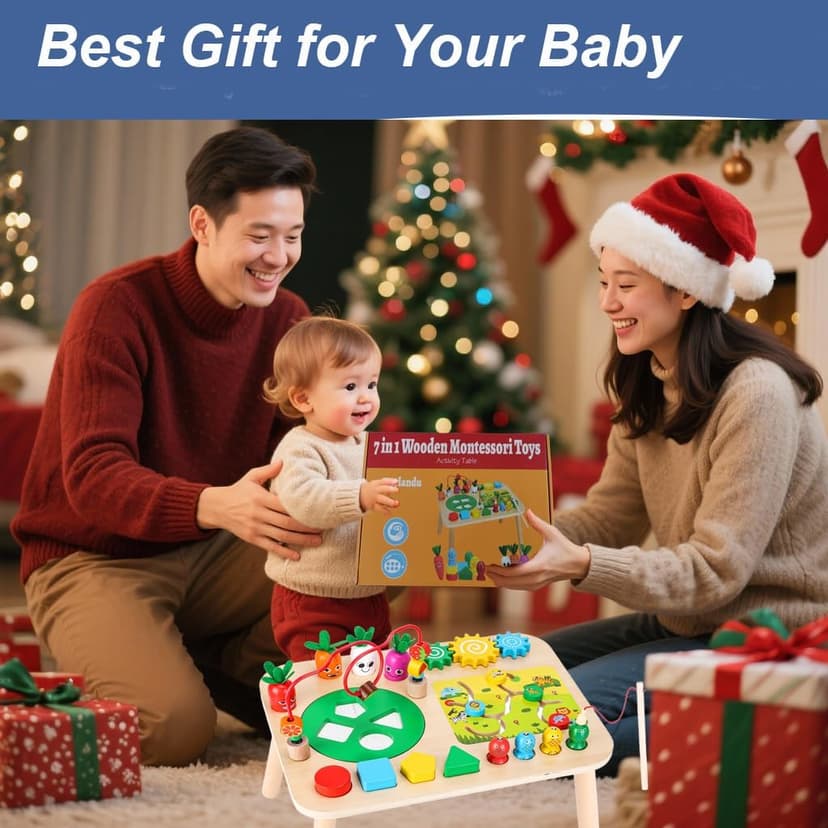 HEYLANDU Activity Table, Montessori Toys for 1 2 Year Old Girls Boy Gifts, 7 in 1 Wooden Sensory Play Table for Toddler 1 2 3, Learning Toys for Baby 12-18 Months 1st Christmas Birthday Gifts