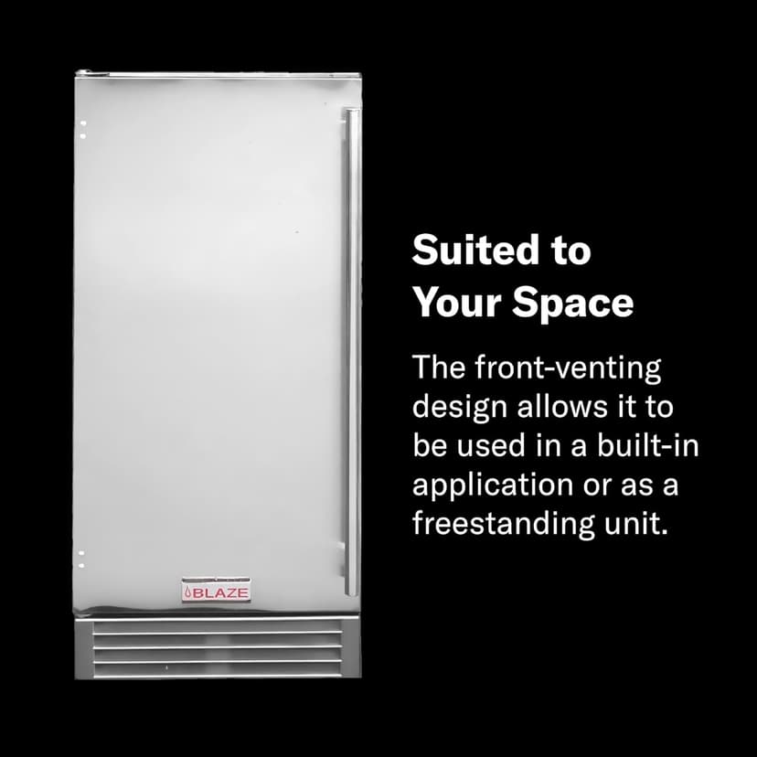 Blaze 15-Inch Outdoor Rated Ice Maker with Gravity Drain – Stainless Steel Machine Produces 50 Lbs. of Ice Daily with 25 Lb. Storage
