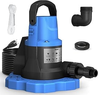 1 HP Automatic Swimming Pool Cover Pump, 5000 GPH 115V Submersible Pump with 3/4” Check Valve Adapter & 26ft Power Cord, Water Removal for Pool, Hot Tubs, Rooftops, Water Beds and more