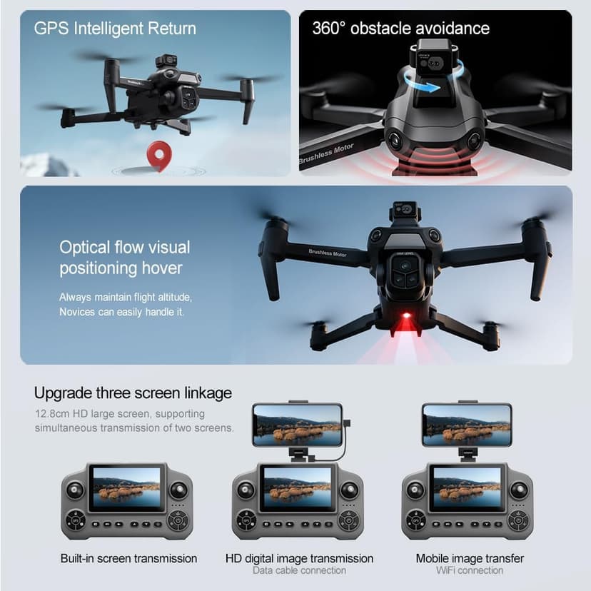 V918 GPS Drone with 8K Camera for Adults, RC Drones with 5 inch HD Screen, 60 Mins Flight Time, 3KM Long Control Range, 360° Obstacle Avoidance, Headless Mode, Auto Return, Circle Fly and Follow Me, Lightweight and Foldable Quadcopter for Beginner Gifts Toy, Under 249g