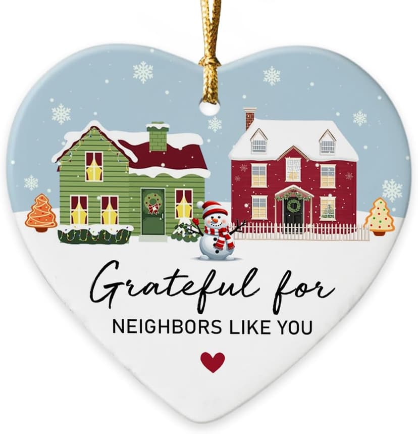 Neighbor Gifts Christmas Ornaments 2025 - Birthday Gifts for Neighbors, Friends, Women, Men, The Neighbors Favor, Christmas Tree Decorations Heart-Shaped Ceramic Ornament
