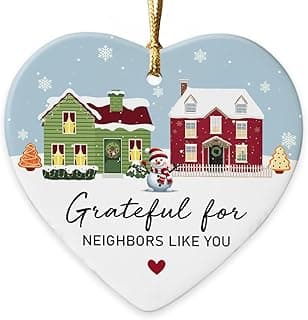 Neighbor Gifts Christmas Ornaments 2025 - Birthday Gifts for Neighbors, Friends, Women, Men, The Neighbors Favor, Christmas Tree Decorations Heart-Shaped Ceramic Ornament