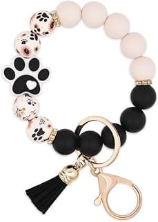 BAOSIWA Silicone Beaded Keychain Wristlet Key Ring Bracelet Cute Car Key Chain Holder for Women Girls B0FM84NHS6
