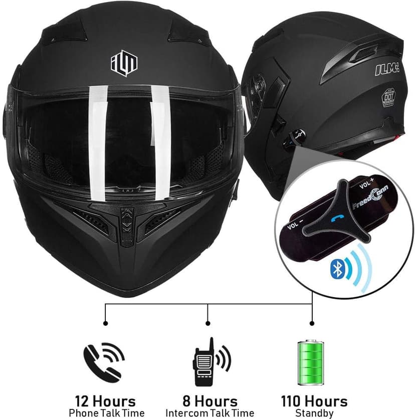 ILM Bluetooth Motorcycle Helmet Modular Flip up Full Face Dual Visor Mp3 Intercom FM Radio DOT Model 902BT/902BT PRO/902BT MAX