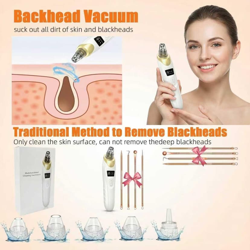 2026 Pore Vacuum, USB Rechargeable Blackhead Remover Vacuum,3 Levels Adjustable Pore Vacuum Blackhead Remover, with 5 Suction Power,6 Probes,Face Vacuum Pore Cleanser for Women & Men-Gold