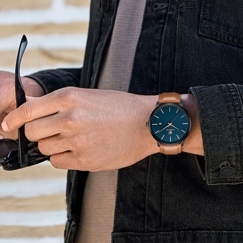 CHEETAH Minimalist Waterproof Quartz Watches for Men with Leather Strap, Auto Date