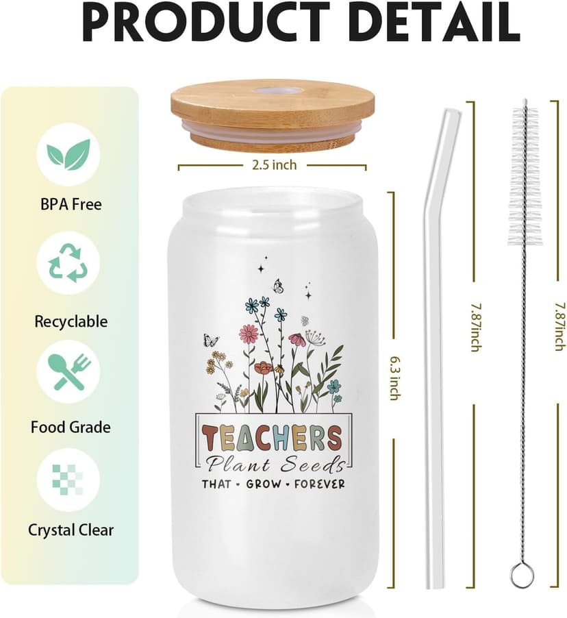 Teacher Appreciation Gifts Best Teacher Gifts from Student End of Year Teachers Gift for Women Unique 16 oz Teacher's Day Glass Cups for Teachers, Thank You Retirement Birthday Back to School(Frosted)