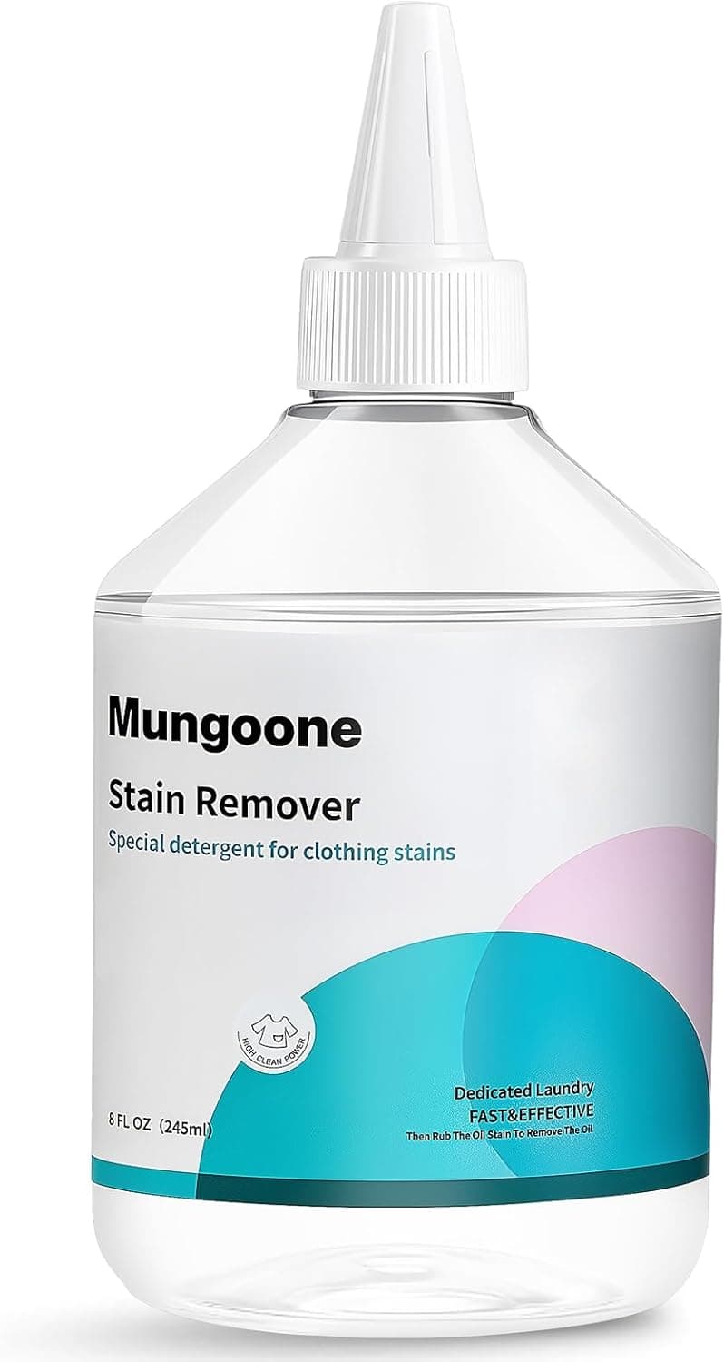Mungoone Clothes Grease Stain Remover, Newborn & Baby Essentials, Laundry Stain Treatment, Stain Remover for Oil Grease, Ink Stains, Foods & Vegetable Stains, Makeup, Grass, Coffee, & More, 8 Fl Oz