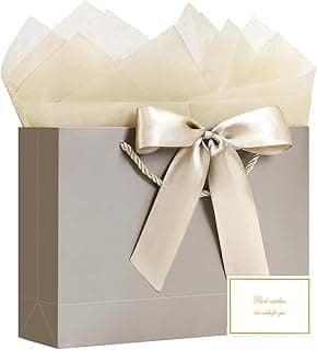 JMANNI Gift Bag, 1PCS Gift Bags Large with Ribbon and 1 Greeting Cards 2 Tissue Paper, Portable Paper Gift Bag with Handles, Birthday Gift Bags,Present Bags for Wedding Party Mothers Day