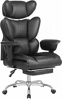 DUMOS Big and Tall Home Office Desk Chair, Gaming Computer Chair, Executive Ergonomic Chair with Footrest, High Back Reclining, Adjustable Armrests and Comfy Lumbar Support, PU Leather, Black