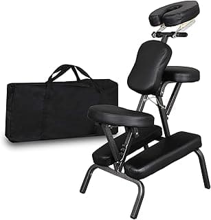 JupiterForce Portable Massage Chair Foldable Lightweight Tattoo Therapy Chair with Adjustable 4 Inches Thick Sponge Face Cradle for Client Spa Salon Massage with Carrying Bag (Black)