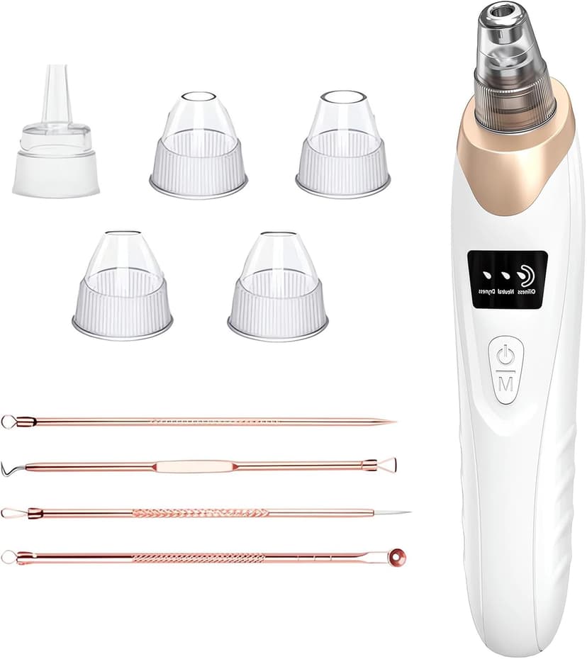 Blackhead Remover Pore Vacuum Kit -Blackhead Extractor Tool with 3 Adjustable Suction Levels, 5 Probes, USB Rechargeable, Suitable for Women and Men(White)
