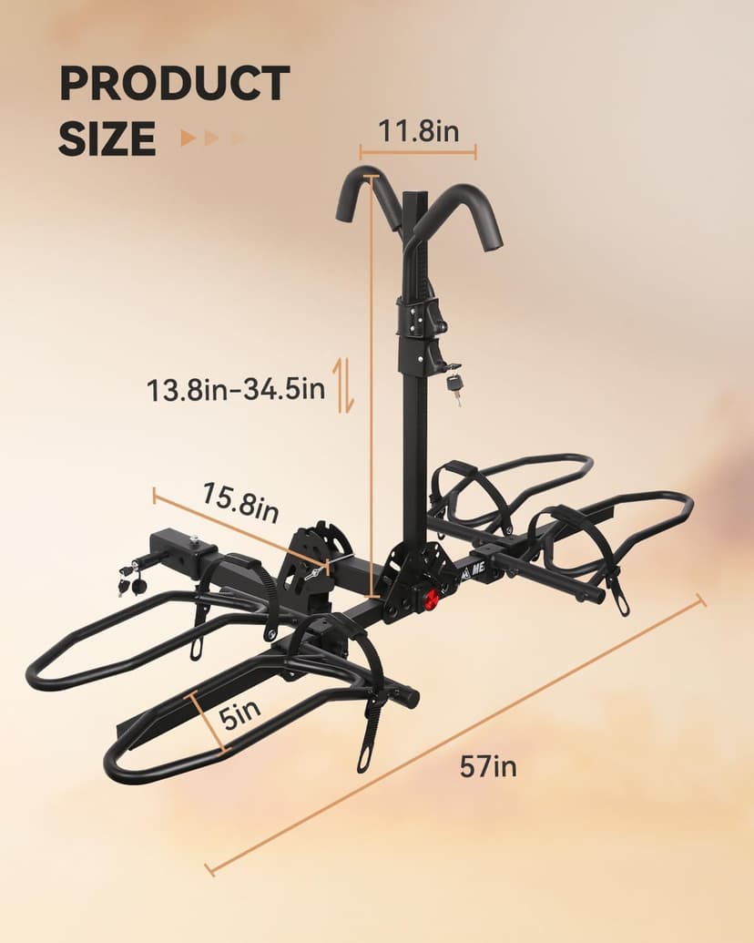 Bike Rack Hitch with Lock, Platform 2-Bike Rack for Car SUV RV Camper Truck Trailer, Hitch Bike Rack for Fat Tire, Mountain Bikes, EBikes and EMTB, 180 lbs Capacity Bike Carrier for 2" Receiver