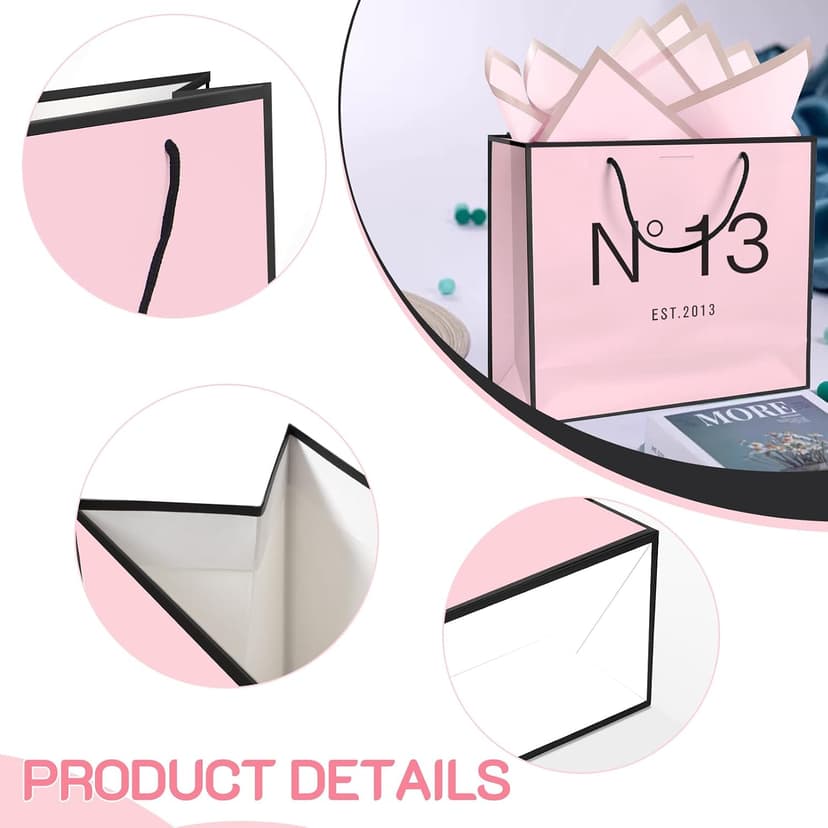 QLSKO 13" Birthday Gift Bag with Card Envelope Sticker Bow Ribbon and Tissue papers for Women Girls Design with Handles,13th-100th (EST.2013 13th, 13" W x 10.5" H x 4.3" D) B0F37Q16Q6