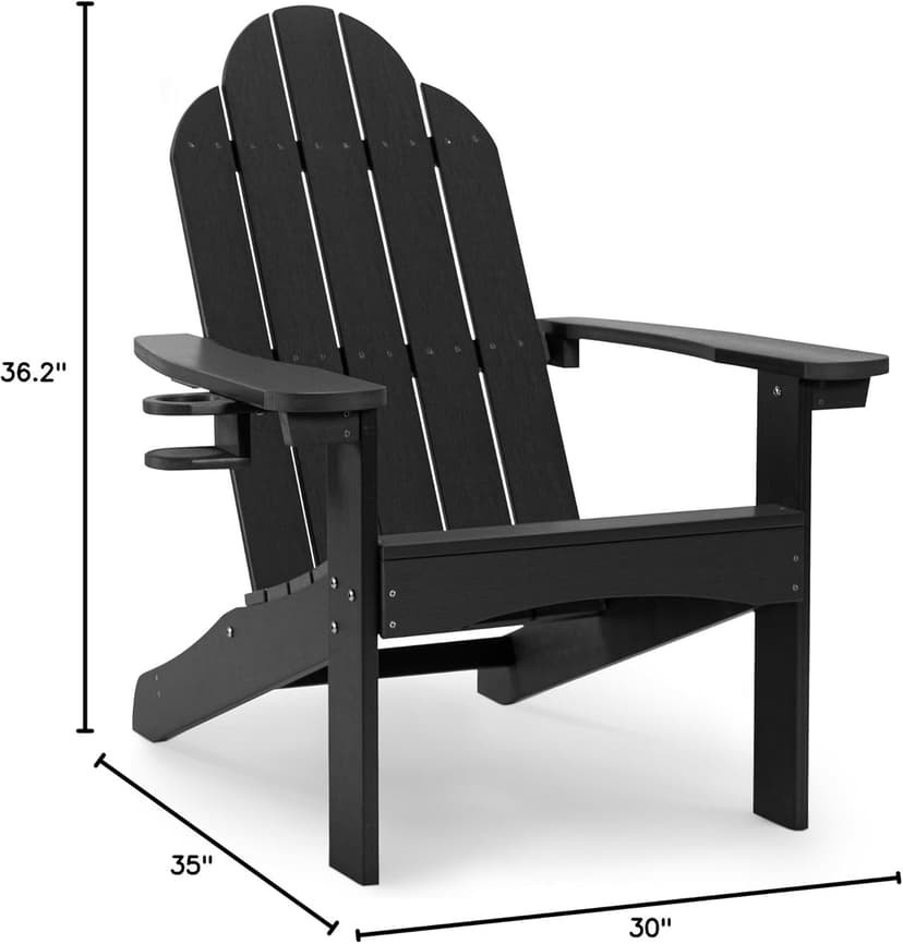 LUE BONA HDPS Adirondack Chairs, 1 Chair, Long-Lasting All-Season Outdoor Patio, Hidden Cup Holder, 350 LBS, Black