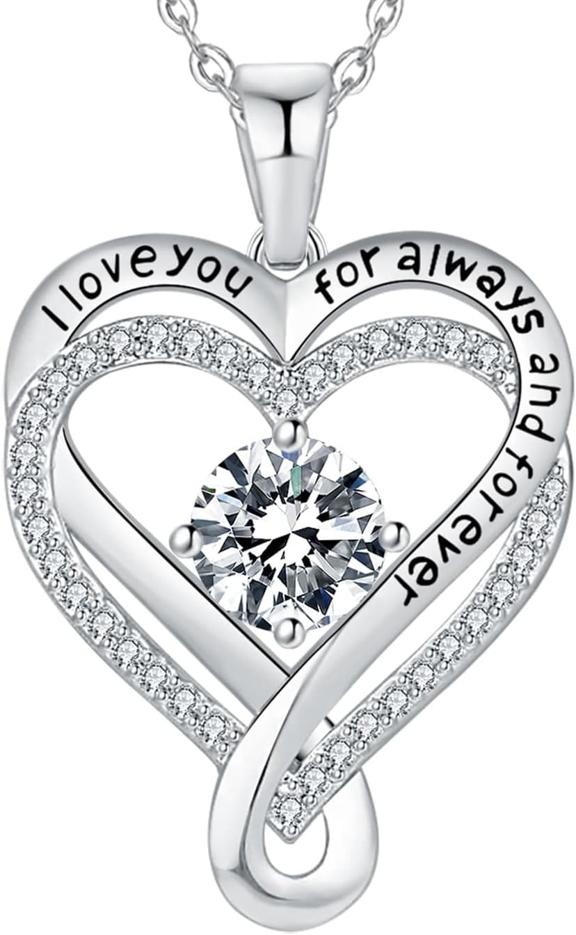 Jewelry for Women Wife Infinity Heart Birthstone I Love You Necklace S925 Anniversary Women Necklaces for Her Wife Birthday Gift Ideas, Birthday Present for Girlfriend Mom Daughter Sterling Silver B09XCK5XP1