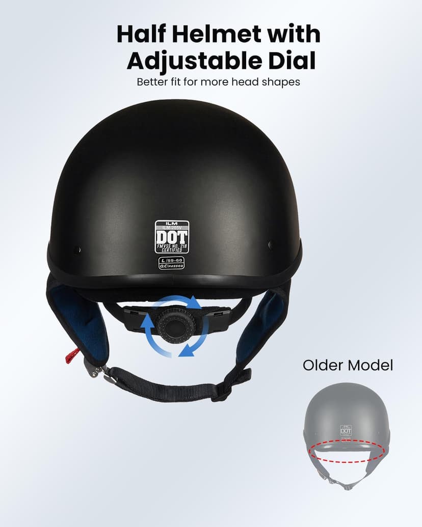 ILM Half Helmet Motorcycle Open Face Sun Visor Quick Release Buckle DOT Approved Cycling Motocross Suits Men Women Model-205V (S, Matt Black)