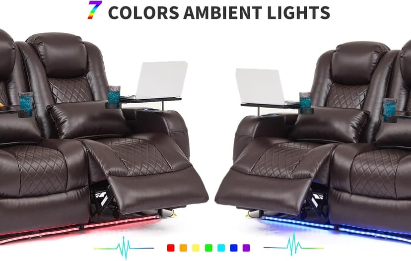 Airadlis Home Theater Seating Seats Dual Power Movie Theater Chairs Theater Recliner Sofa with 7 Colors Ambient Lighting, Lumbar Pillow, Side Pocket, Tray Table,Type-C USB Charge