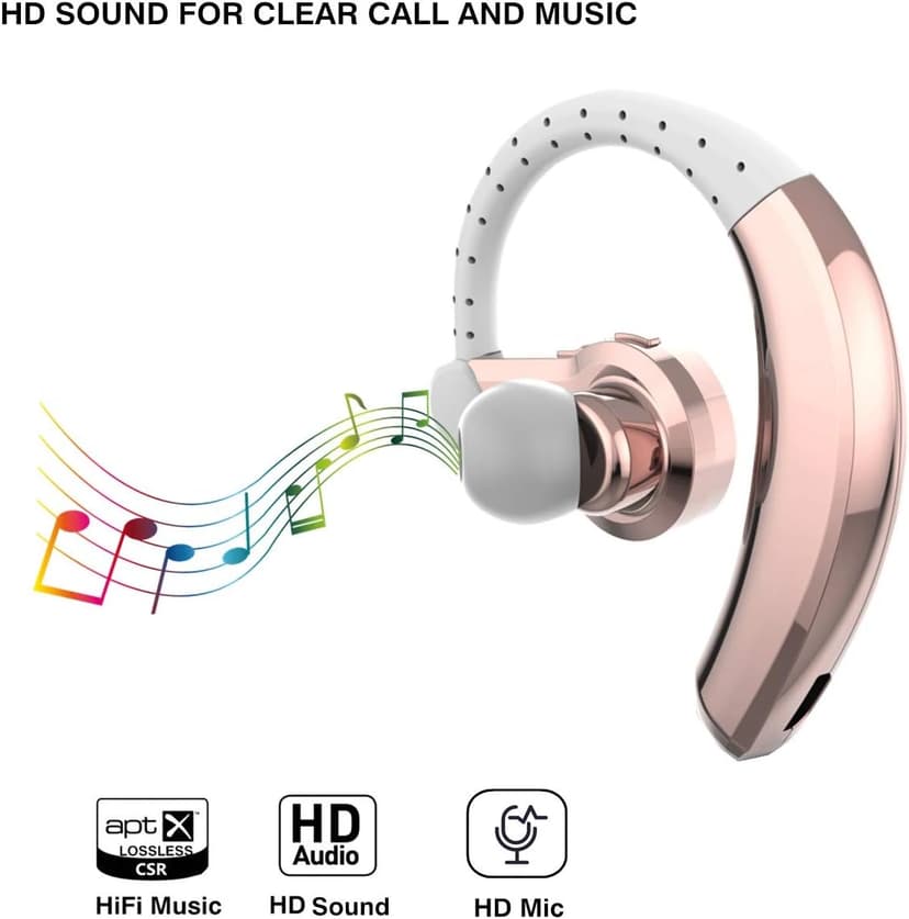 PONYBRO Wireless Headset with Mic,Unmatched Comfy Wireless Earbud w/ 8 Hrs, HiFi Sound Cell Phone Earpiece Hands Free Headphone Compatible with Android/iPhone/Smartphones/Laptop, Rose Gold