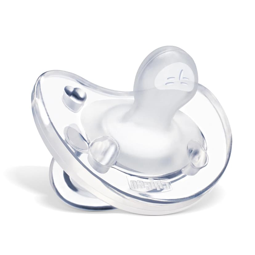 Chicco PhysioForma Silicone Orthondontic Pacifier, 0-6m | 100% Soft Silicone | Supports Breathing & Oral Development | Satin-Textured Nipple | Includes Sterilizing Case | BPA Free | Clear, 4pk