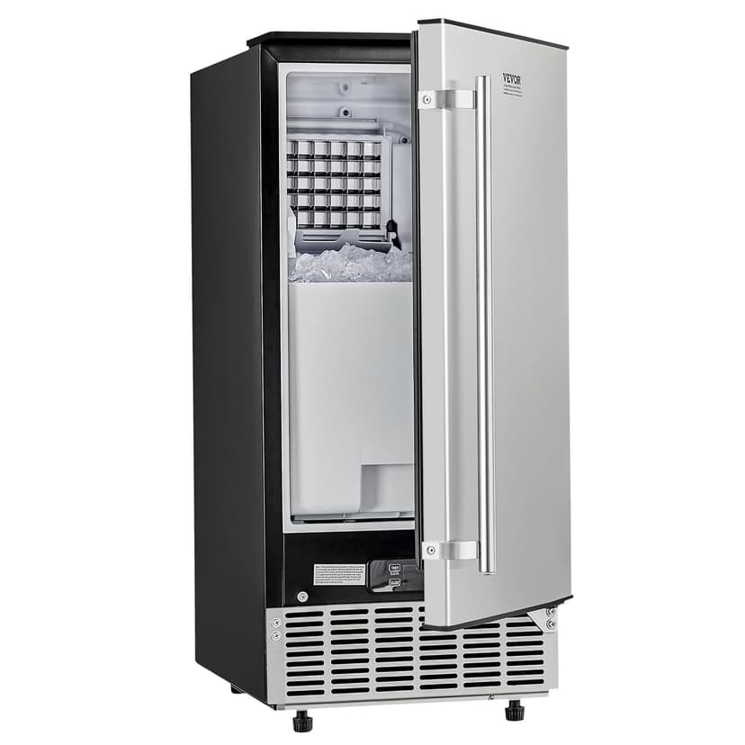 VEVOR Under Counter Ice Maker, 80 Lbs/Day Stainless Steel Built-in Ice Makers Machine with Drain Pump Reversible Door, 26lbs Storage Freestanding Ice Maker for Commercial Home Kitchen