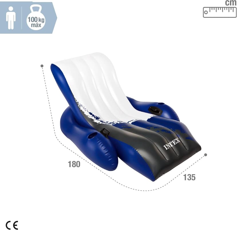 Intex Inflatable Lounge Pool Recliner Lounger Chair with Cup Holders - Heavy-Duty Float Raft for Adults, 220 Lb Capacity Large Floating Tanning Chair