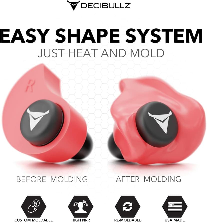 Decibullz - Custom Molded Earplugs, 31dB Highest NRR, Comfortable Hearing Protection for Shooting, Travel, Work and Concerts