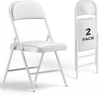 Folding Dining Chairs Set of 2 - Modern PU Leather Folding Chairs with Cushion Seat & Back Metal Legs Kitchen Chairs Folding Chair Set for Kitchen/Living Room/Bedroom/Parties (White)