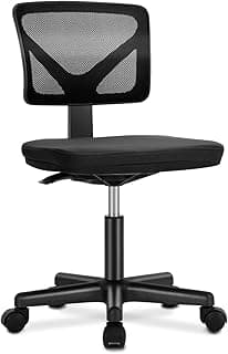 DUMOS Armless Office Chairs with Wheels, Ergonomic Adjustable Home Desk Swivel Rolling Task Chair No Arms, Comfy Mesh Mid Back Computer Work Vanity Desk Chairs for Small Spaces, New Black